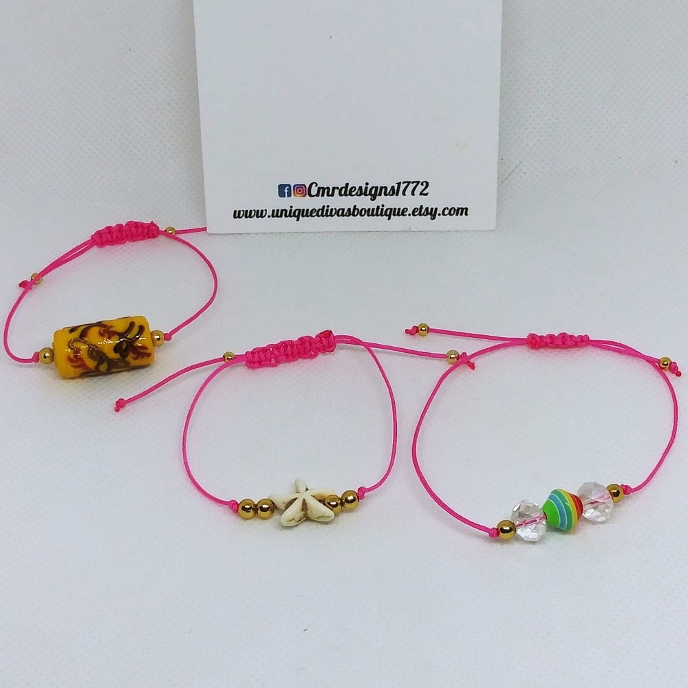 Pink Cord and Murano Turquoise Bracelets set